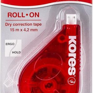 Kores Roll On Correction Tape Roller, Red, 15m x 4.2mm