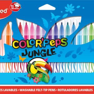 Maped Color'Peps Jungle Fine Tip Washable Markers, Assorted Colors, x24